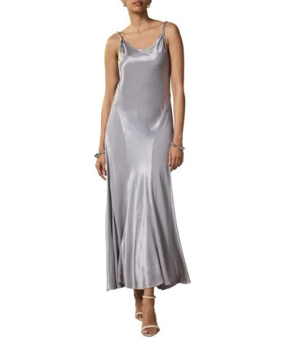 Mint Velvet Metallic Satin Midi Slip Dress In Gray