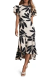 Mint Velvet Neutral Palm Print Midi Dress