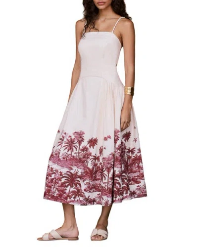 Mint Velvet Palm Print Midi Dress In White