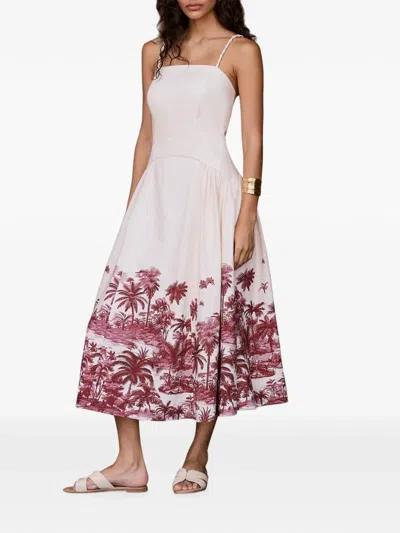 Mint Velvet Palm Tree-print Pleated Midi Dress In White