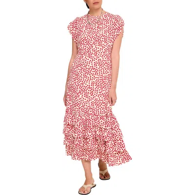 Mint Velvet Polka Dot Ruffle Midi Dress In Pink