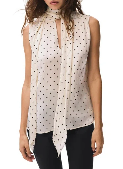Mint Velvet Polka Dot Tie Neck Top In Pink