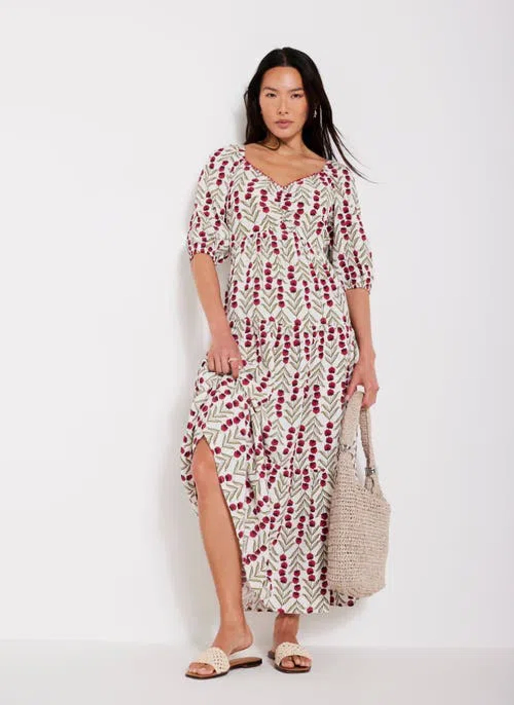 mint velvet boho maxi dress Mint Velvet Beige / Ivory Spot Print Boho Maxi Dress UK 12  Reliked