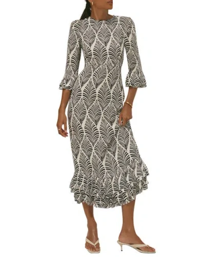 Mint Velvet Printed Ruffle Detail Midi Dress In Gray