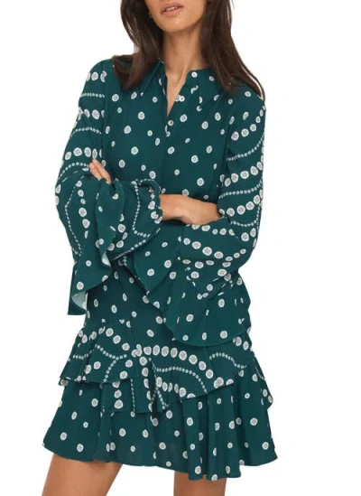 Mint Velvet Printed Ruffle Mini Dress In Green