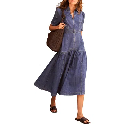 Mint Velvet Puff Sleeve Denim Midi Dress In Blue