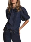 Mint Velvet Puff Sleeve Denim Shirt In Blue