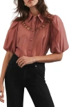 Mint Velvet Puff Sleeve Shirt With Cutouts In Pink