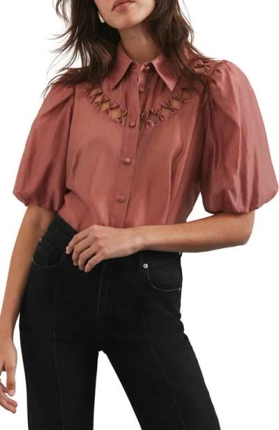 Mint Velvet Puff Sleeve Shirt With Cutouts In Pink