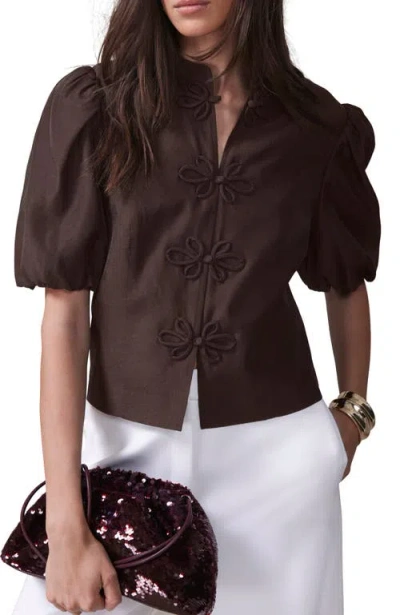 MINT VELVET MINT VELVET PUFF SLEEVE TOP WITH FLOWER DETAIL