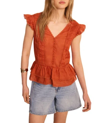 Mint Velvet Ramie Ruffle Detail Blouse In Orange