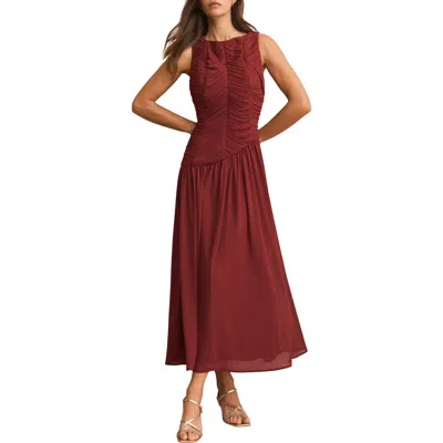 Mint Velvet Ruched Detail Midi Dress In Burgundy