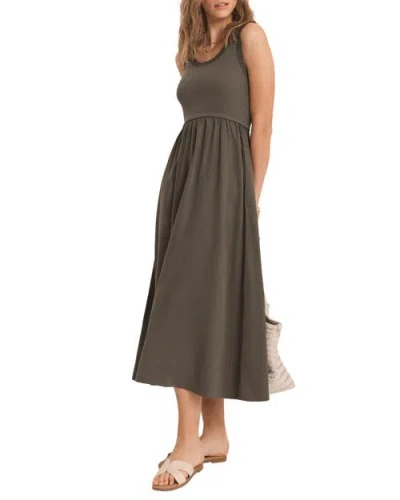 Mint Velvet Ruched Trim Cotton Midi Dress In Green