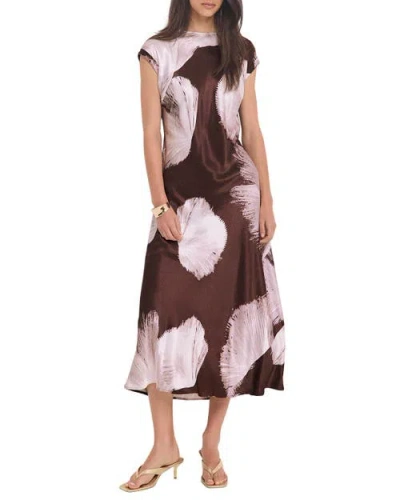 Mint Velvet Satin Abstract Print Midi Dress In Brown