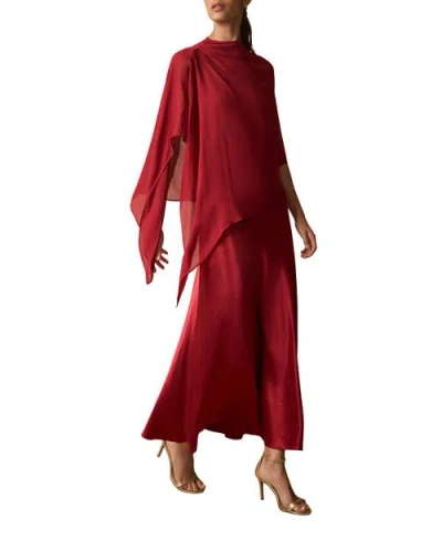Mint Velvet Satin Cape Detail Maxi Dress In Red
