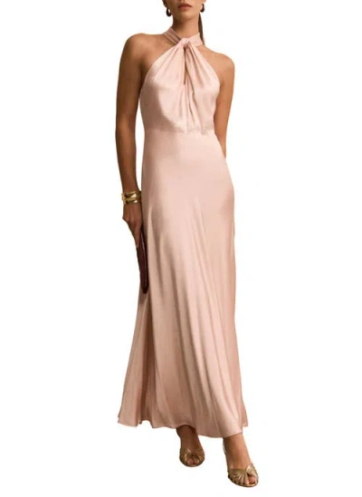 Mint Velvet Satin Halter Maxi Dress In Pink