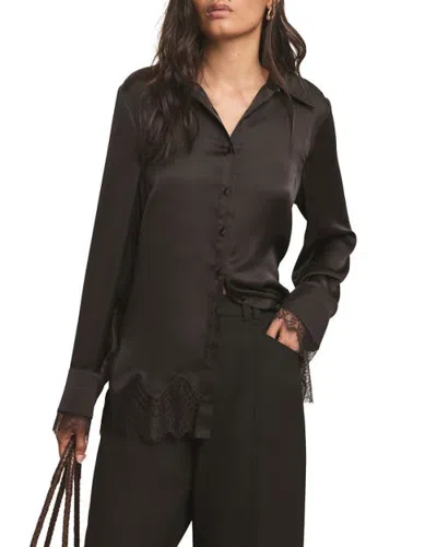Mint Velvet Satin Lace Trim Shirt In Black