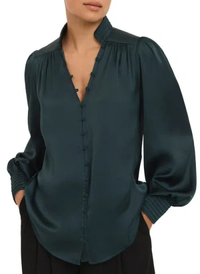 Mint Velvet Satin Long Sleeve Blouse In Green
