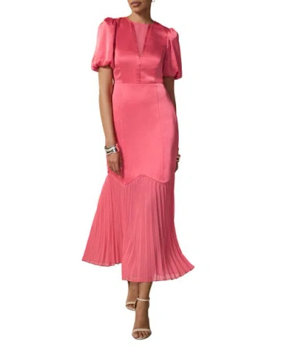 Mint Velvet Satin Pleated Maxi Dress In Pink