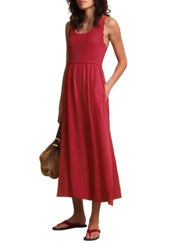 Mint Velvet Scallop Short Sleeve Trim Midi Dress In Red