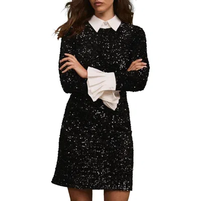 Mint Velvet Sequin Mini Shirt Dress In Black