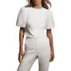 Mint Velvet Sequin Puff Sleeve Top In White