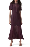 Mint Velvet Sheer Detail Maxi Dress In Burgundy
