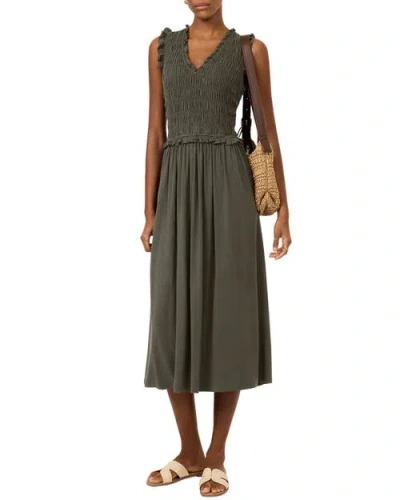 Mint Velvet Shirred Ruffle Midi Dress In Green