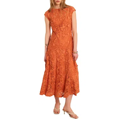 Mint Velvet Sleeveless Appliqué Lace Midi Dress In Orange