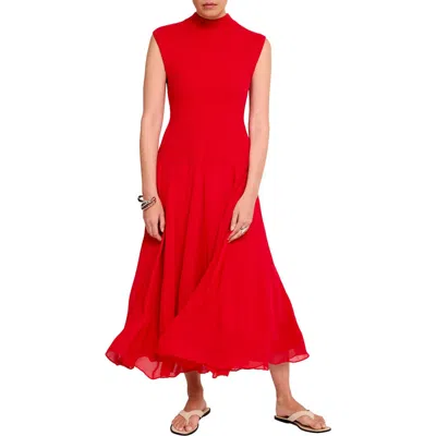 Mint Velvet Sleeveless Drop Waist Knit Midi Dress In Red