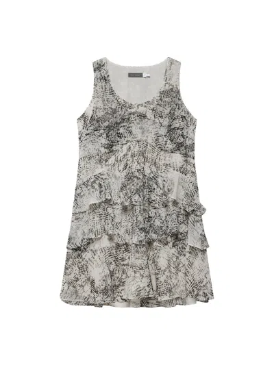 Mint Velvet Snake Print Ruffle Mini Dress In Cream