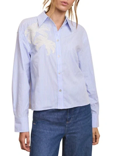 Mint Velvet Stripe Embroidered Shirt In Blue