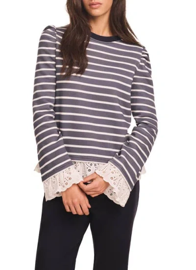 Mint Velvet Stripe Woven Mix Sweatshirt In Multi