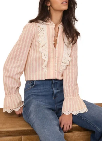 Mint Velvet Striped Broderie Trim Blouse In Pink