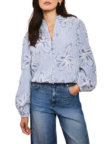 Mint Velvet Striped Embroidered Floral Blouse In Blue