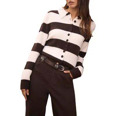 Mint Velvet Striped Knit Cardigan In Brown
