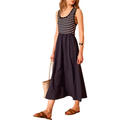 Mint Velvet Striped Scallop Trim Midi Dress In Multi