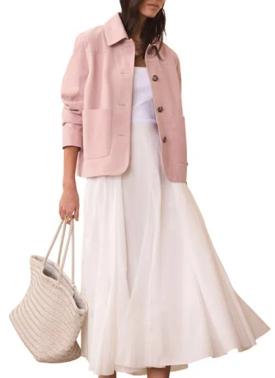 Mint Velvet Suede Jacket With Classic Collar & Button-front Pockets In Pink