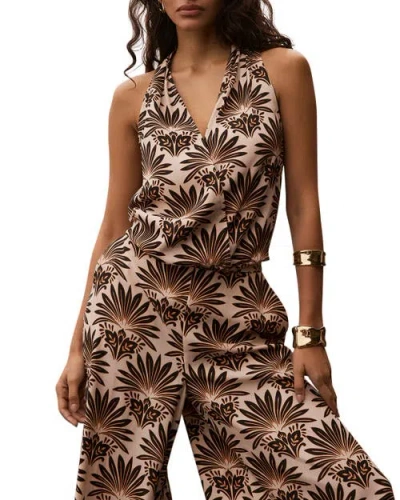 Mint Velvet Sunset Palm Halter Top In Brown