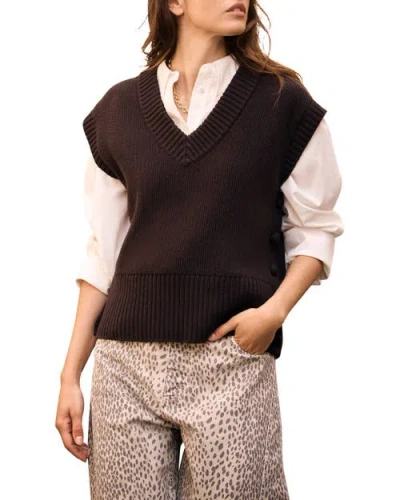 Mint Velvet V Neck Tabard Sleeveless Vest Sweater In Brown