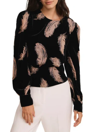 Mint Velvet Velvet Feather Print Top In Black