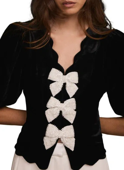 Mint Velvet Velvet Scallop Trim Top In Black