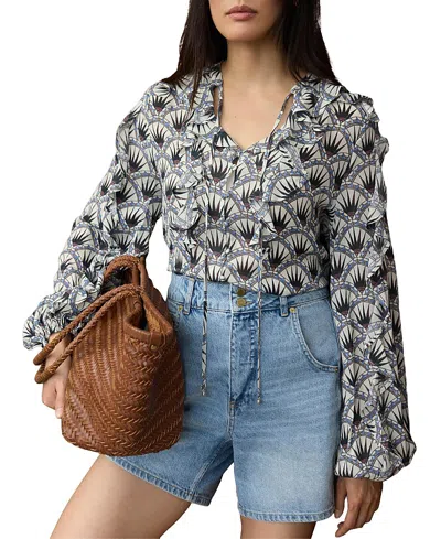 Mint Velvet Women's Art Deco Ruffle Tie-neck Blouse In Blue