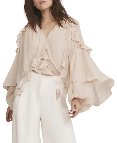 Mint Velvet Cape Ruffle Blouse In Neutral