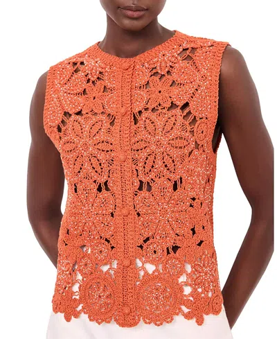Mint Velvet Cotton Blend Crochet Top In Orange