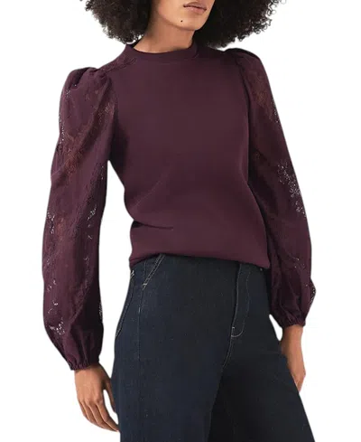 Mint Velvet Women's Cotton Blend Lace Sleeve Sweatshirt In Purple