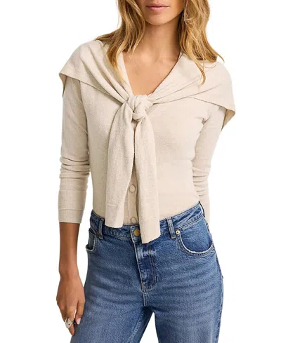 Mint Velvet Women's Cotton Blend Scarf Detail Knit Cardigan In Neutral