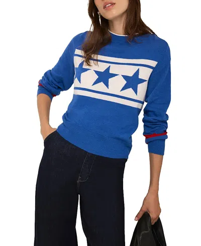 Mint Velvet Cotton Blend Star Knit Sweater In Blue