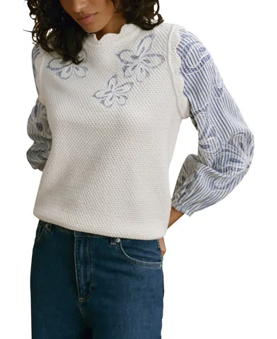 Mint Velvet Cotton Blend Striped Layered  Sweater In White