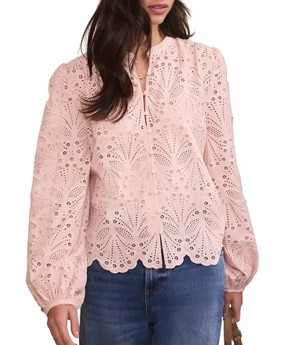 Mint Velvet Women's Cotton Broderie Detail Blouse In Pink